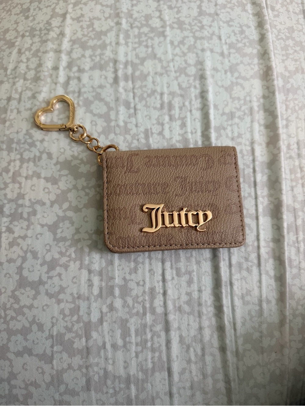 Juicy Couture Beige-Taupe Cardholder Keychain with Heart Charm